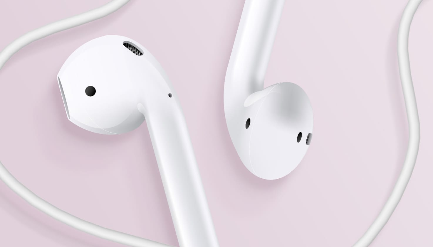 Les Apple EarPods sont centr&eacute;s, entour&eacute;s par les c&acirc;bles des &eacute;couteurs.